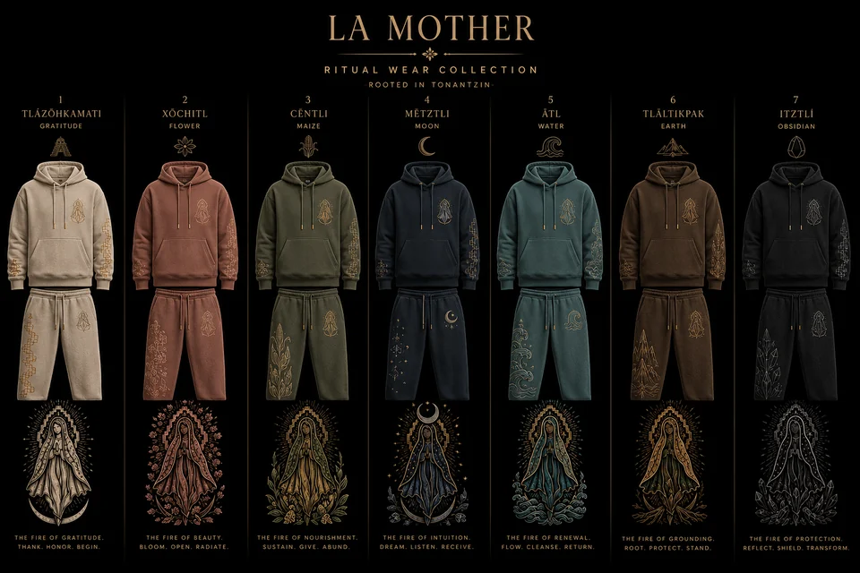 Full-color La Mother Ritual Apparel Collection artwork.